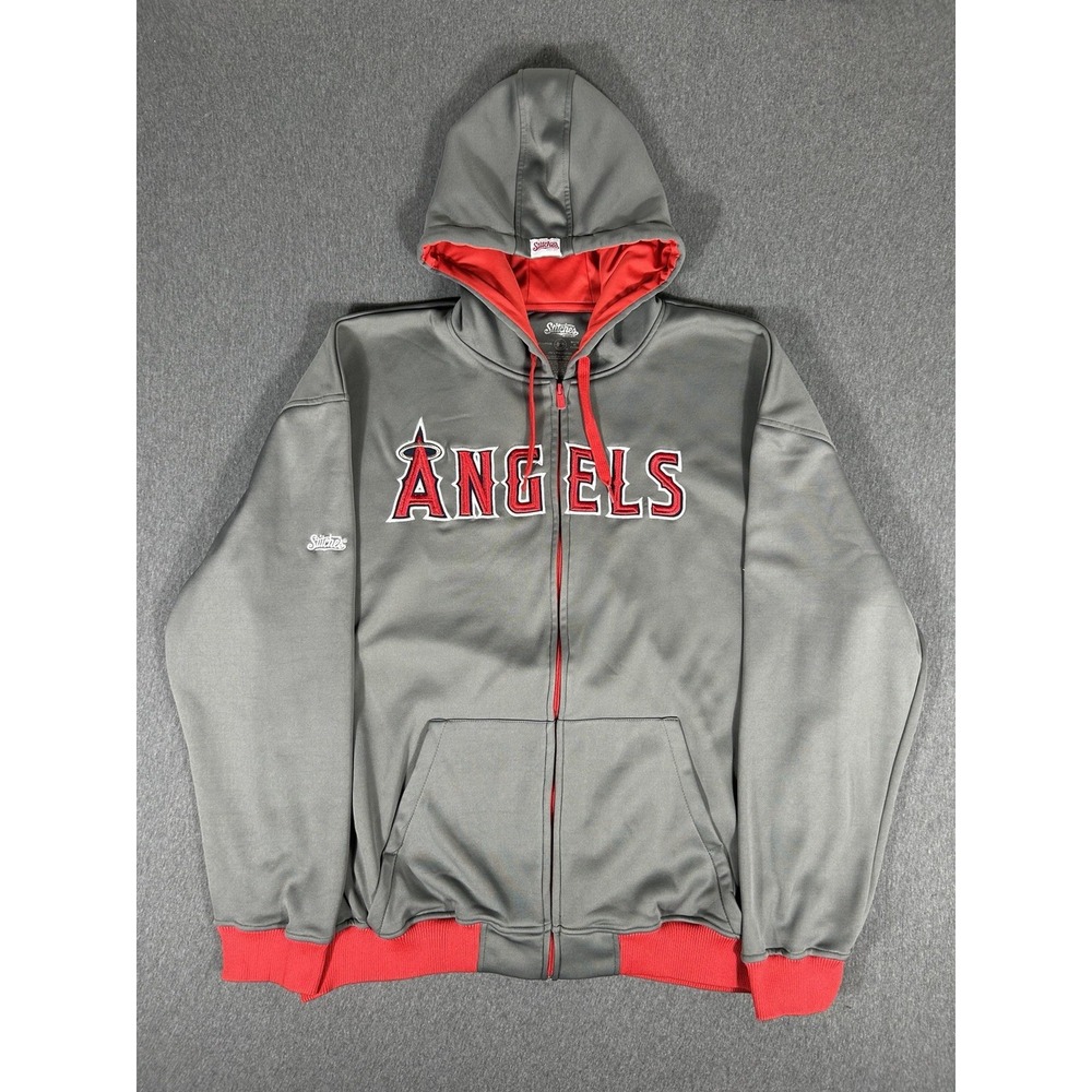 Los Angeles Angels Full Zip Hoodie Stitches Gray Red MLB Men's 2XL